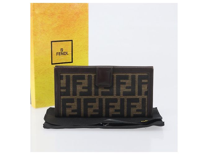 Cartera larga FENDI Zucca Canvas Negro Marrón Auth 199787A Castaño - vista 12