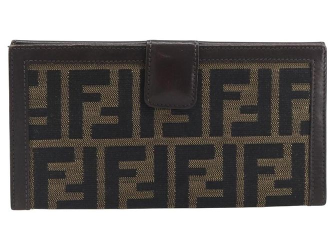 Cartera larga FENDI Zucca Canvas Negro Marrón Auth 199787A Castaño - vista 13