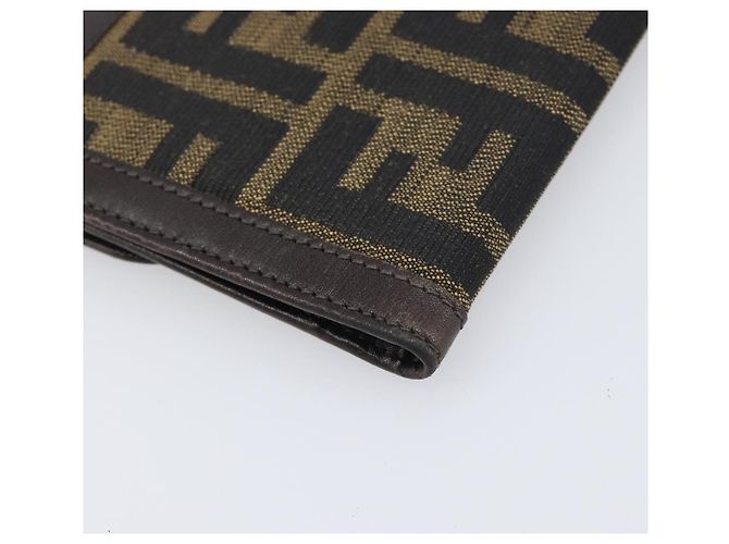 Cartera larga FENDI Zucca Canvas Negro Marrón Auth 199787A Castaño - vista 14