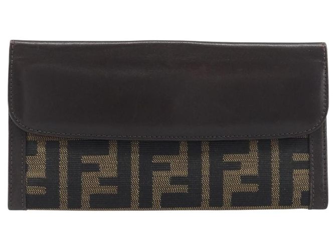 Cartera larga FENDI Zucca Canvas Negro Marrón Auth 199787A Castaño - vista 2