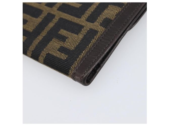 Cartera larga FENDI Zucca Canvas Negro Marrón Auth 199787A Castaño - vista 7