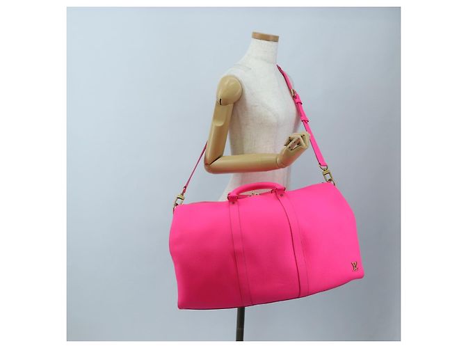 LOUIS VUITTON Keepall Bandouliere 50 Taurillon Fuchsia M56925 Auth BA14808SM Rosa Fuschia - vista 39