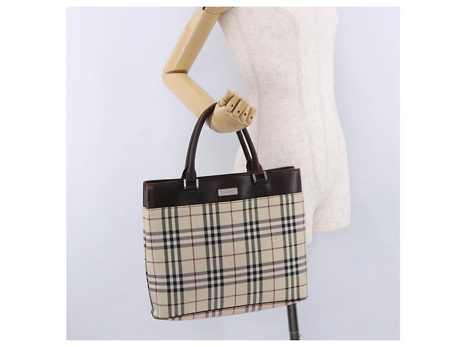 Borsa a mano BURBERRY Nova Check Canvas Beige Silver Auth 199684 Argento - vista 26
