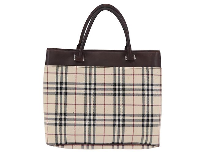 Borsa a mano BURBERRY Nova Check Canvas Beige Silver Auth 199684 Argento - vista 3