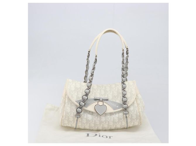 Borsa Christian Dior Trotter Canvas Romantic Bag PVC White Silver Auth 198611V Argento Bianco - vista 12