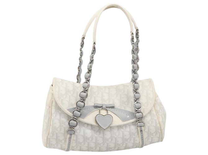 Borsa Christian Dior Trotter Canvas Romantic Bag PVC White Silver Auth 198611V Argento Bianco - vista 13