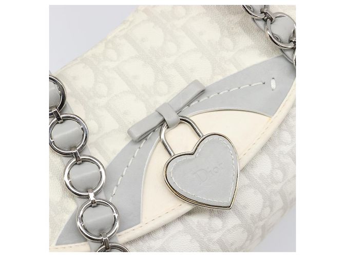 Borsa Christian Dior Trotter Canvas Romantic Bag PVC White Silver Auth 198611V Argento Bianco - vista 18