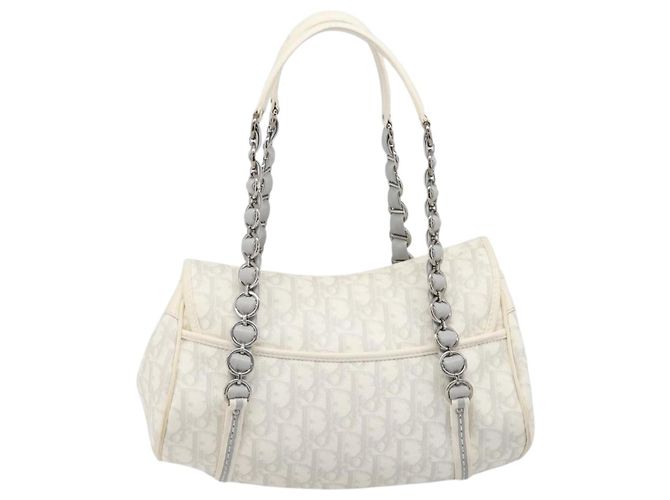 Borsa Christian Dior Trotter Canvas Romantic Bag PVC White Silver Auth 198611V Argento Bianco - vista 2