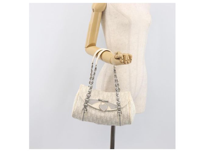 Borsa Christian Dior Trotter Canvas Romantic Bag PVC White Silver Auth 198611V Argento Bianco - vista 24