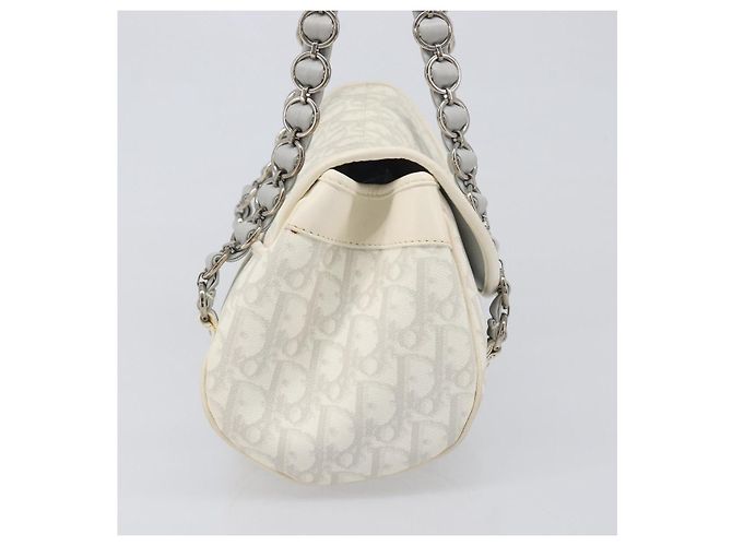 Borsa Christian Dior Trotter Canvas Romantic Bag PVC White Silver Auth 198611V Argento Bianco - vista 4