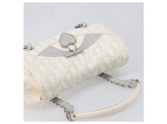 Borsa Christian Dior Trotter Canvas Romantic Bag PVC White Silver Auth 198611V Argento Bianco - vista 6
