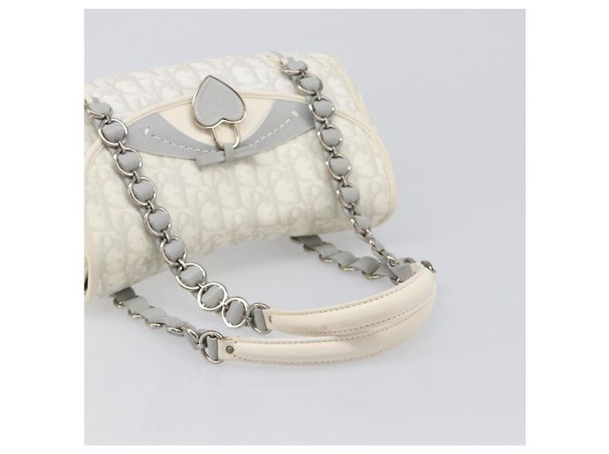 Borsa Christian Dior Trotter Canvas Romantic Bag PVC White Silver Auth 198611V Argento Bianco - vista 7