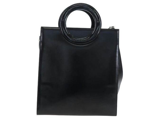 16 Céline Borsa a mano CELINE con manico circolare in pelle 2way Nero Argento Auth am12266V - vista 2