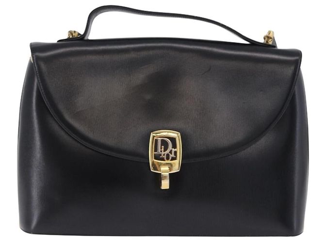 Sac à main Christian Dior en cuir de veau 2way Noir Or Auth 196348A Doré - vue 13