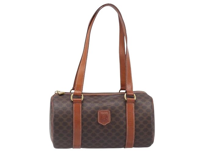 Céline Borsa a mano CELINE Macadam Canvas PVC Leather Brown Gold Auth 200255A Marrone D'oro - vista 13