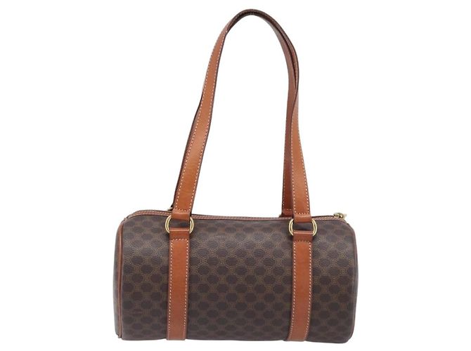 Céline Borsa a mano CELINE Macadam Canvas PVC Leather Brown Gold Auth 200255A Marrone D'oro - vista 2