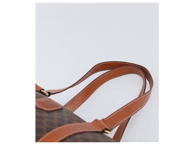 Céline Borsa a mano CELINE Macadam Canvas PVC Leather Brown Gold Auth 200255A Marrone D'oro - vista 8