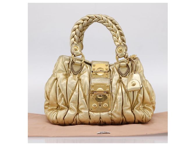 Borsa a mano Miu Miu Matelassé in pelle 2way Gold Auth yk20737SAM D'oro - vista 12
