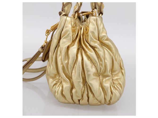Borsa a mano Miu Miu Matelassé in pelle 2way Gold Auth yk20737SAM D'oro - vista 4