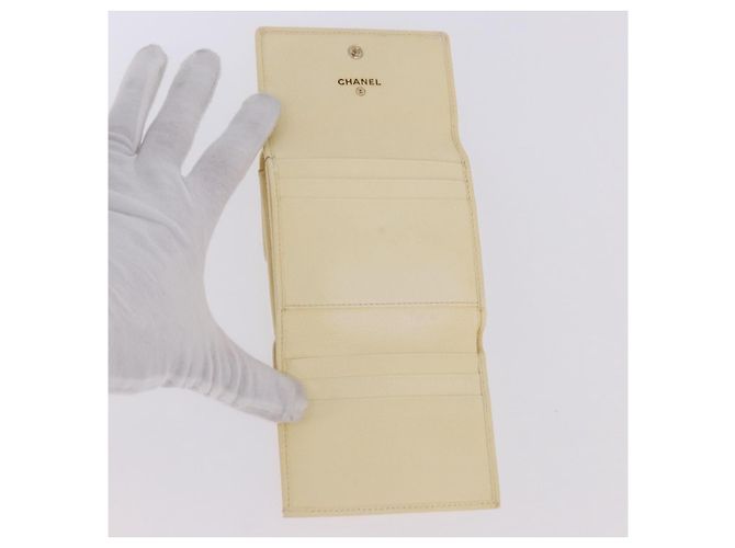 CHANEL Langbeutel aus Leder Elfenbein Gold CC Auth 199695A Golden Roh - Ansicht 8