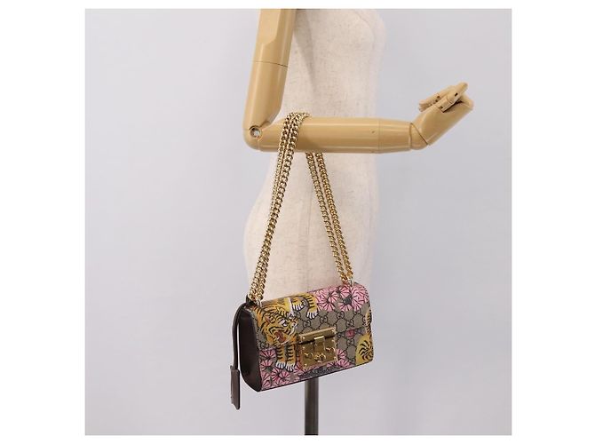 Borsa a tracolla GUCCI GG Supreme Chain PVC Beige Gold 409487 Auth 199195SAM D'oro - vista 24
