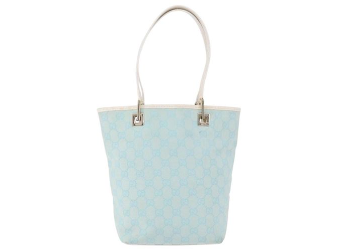 Borsa Tote GUCCI GG Canvas Azzurro Oro 002 1099 Auth 199663 D'oro Blu chiaro - vista 13