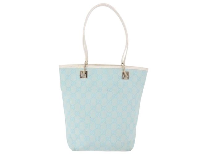 Borsa Tote GUCCI GG Canvas Azzurro Oro 002 1099 Auth 199663 D'oro Blu chiaro - vista 2