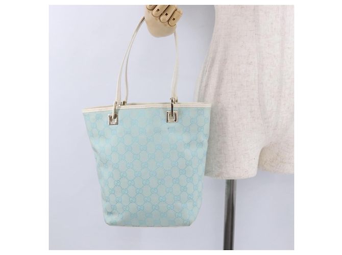 Borsa Tote GUCCI GG Canvas Azzurro Oro 002 1099 Auth 199663 D'oro Blu chiaro - vista 23