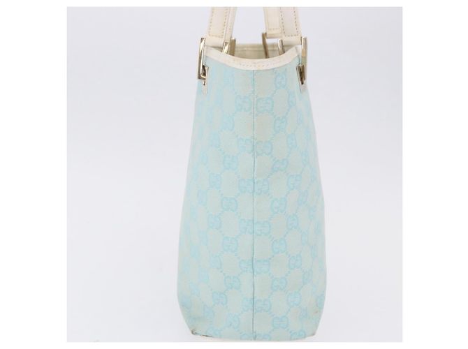Borsa Tote GUCCI GG Canvas Azzurro Oro 002 1099 Auth 199663 D'oro Blu chiaro - vista 4