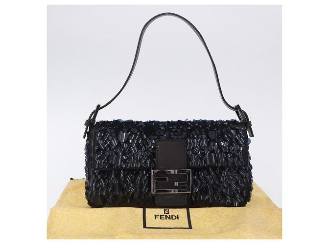 Borsa a tracolla FENDI Mamma Baguette Canvas Sequin Black Auth 197205SM Nero - vista 12