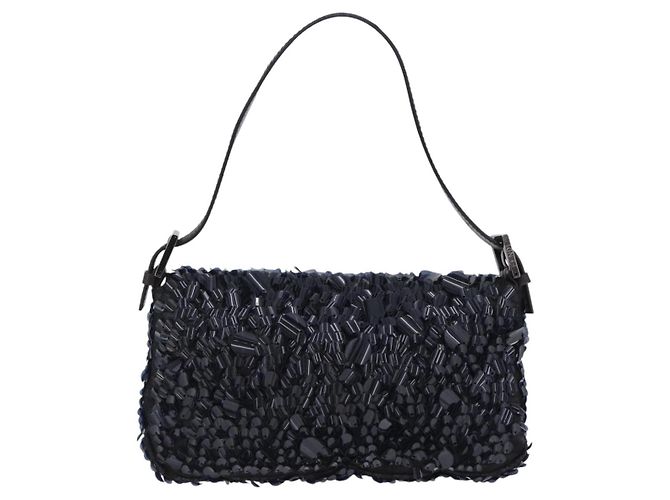 Borsa a tracolla FENDI Mamma Baguette Canvas Sequin Black Auth 197205SM Nero - vista 2
