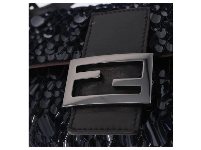 Borsa a tracolla FENDI Mamma Baguette Canvas Sequin Black Auth 197205SM Nero - vista 20
