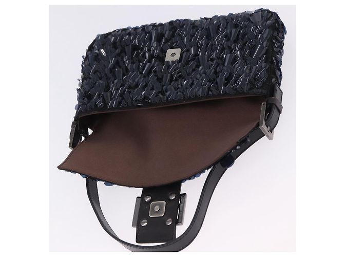 Borsa a tracolla FENDI Mamma Baguette Canvas Sequin Black Auth 197205SM Nero - vista 22
