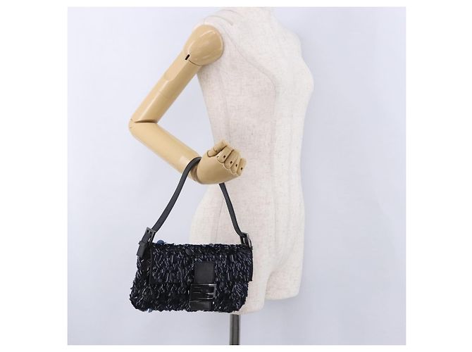Borsa a tracolla FENDI Mamma Baguette Canvas Sequin Black Auth 197205SM Nero - vista 28