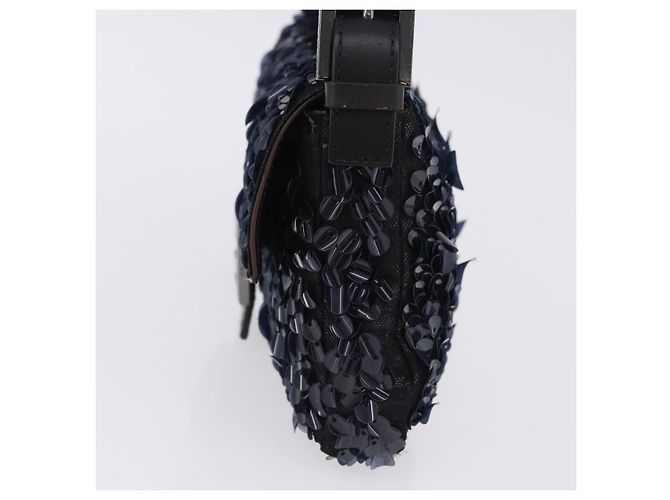 Borsa a tracolla FENDI Mamma Baguette Canvas Sequin Black Auth 197205SM Nero - vista 3