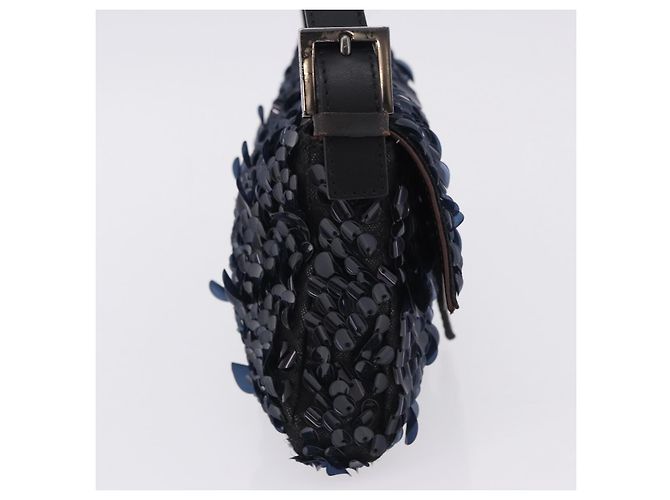 Borsa a tracolla FENDI Mamma Baguette Canvas Sequin Black Auth 197205SM Nero - vista 4
