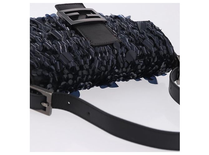 Borsa a tracolla FENDI Mamma Baguette Canvas Sequin Black Auth 197205SM Nero - vista 6