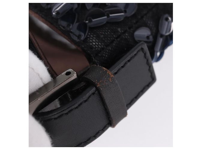 Borsa a tracolla FENDI Mamma Baguette Canvas Sequin Black Auth 197205SM Nero - vista 8