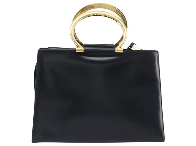 Céline Borsa a mano CELINE in pelle 2way Nero Oro Auth 197456A D'oro - vista 13