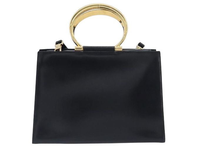 Céline Borsa a mano CELINE in pelle 2way Nero Oro Auth 197456A D'oro - vista 2