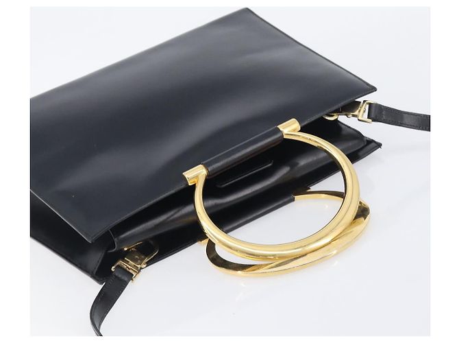 Céline Borsa a mano CELINE in pelle 2way Nero Oro Auth 197456A D'oro - vista 6