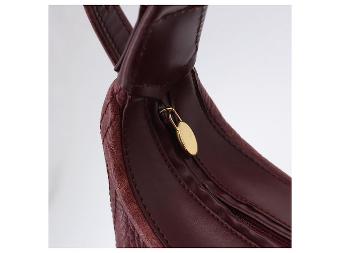 Bolso de hombro CARTIER Must Line de cuero Bordeaux Gold Auth ka5921 Dorado Burdeos - vista 10