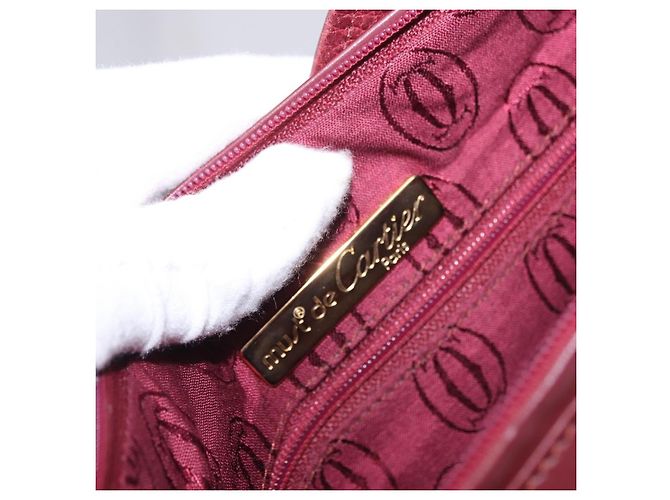 Bolso de hombro CARTIER Must Line de cuero Bordeaux Gold Auth ka5921 Dorado Burdeos - vista 11