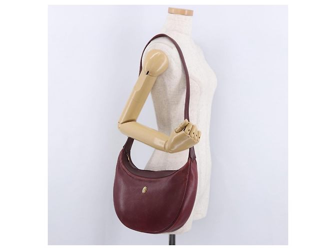 Bolso de hombro CARTIER Must Line de cuero Bordeaux Gold Auth ka5921 Dorado Burdeos - vista 22