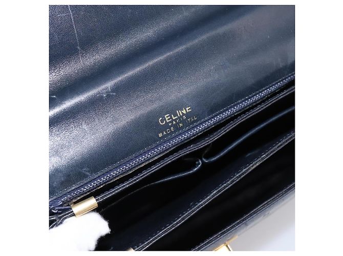 Céline Borsa a tracolla CELINE Horse Carriage in pelle Navy Gold Auth 199215 D'oro Blu navy - vista 10