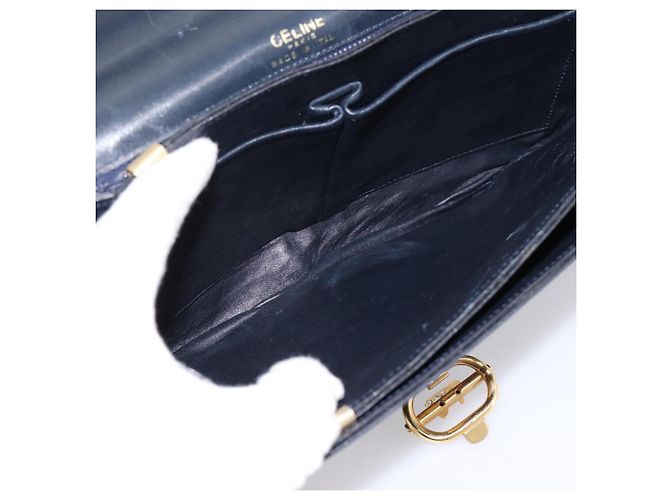 Céline Borsa a tracolla CELINE Horse Carriage in pelle Navy Gold Auth 199215 D'oro Blu navy - vista 11