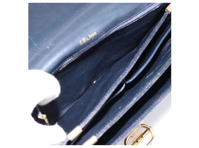 Céline Borsa a tracolla CELINE Horse Carriage in pelle Navy Gold Auth 199215 D'oro Blu navy - vista 12