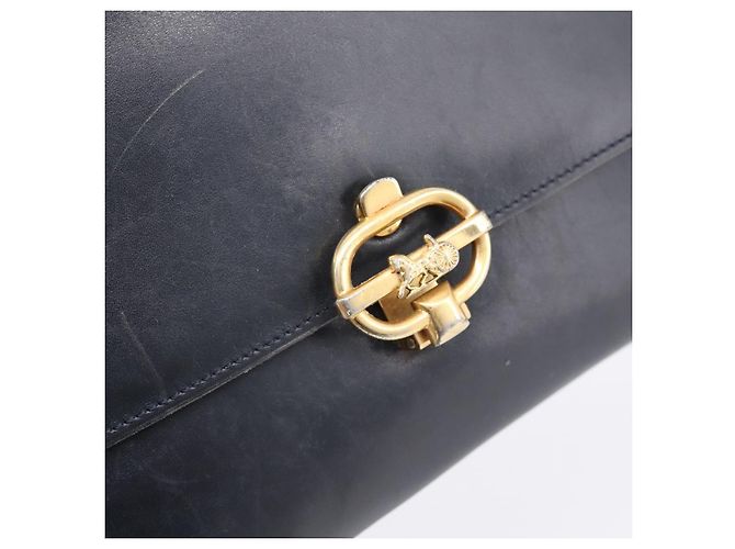 Céline Borsa a tracolla CELINE Horse Carriage in pelle Navy Gold Auth 199215 D'oro Blu navy - vista 17