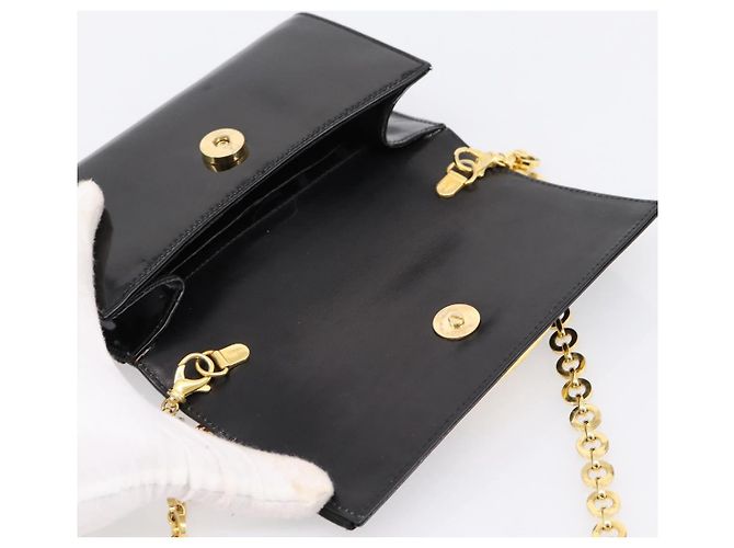 Borsa a tracolla Salvatore Ferragamo Vala Chain Patent Black Gold Tone Auth 199006 Nero - vista 10