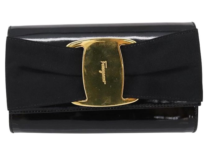 Borsa a tracolla Salvatore Ferragamo Vala Chain Patent Black Gold Tone Auth 199006 Nero - vista 13